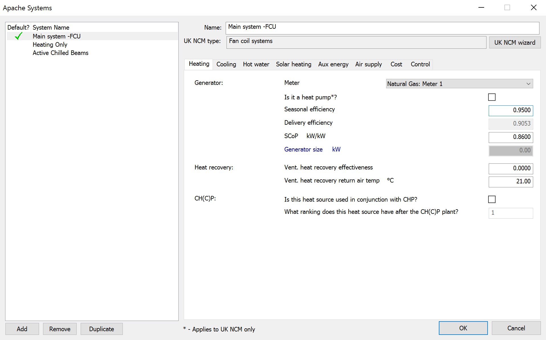 Apache Systems dialog